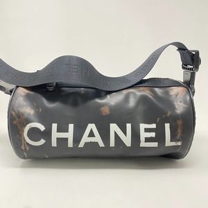 Chanel Sports Line Black Vinyl Rubber Shoulder Bag